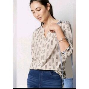 NWT J Jill Cotton Embroidered Pop Over Blouse Peasant Top Size Large Cream Boho